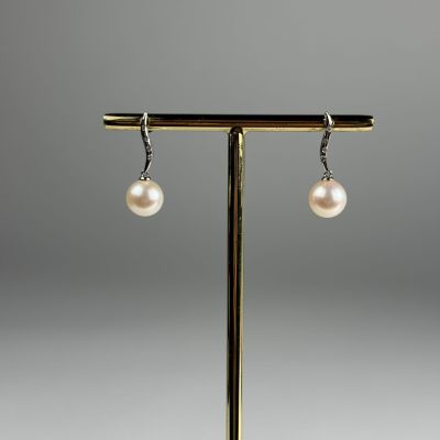 une paire de boucles d'oreilles ornées de perles suspendues à un support