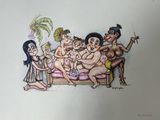 painting of a group of naked people sitting on a couch
