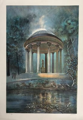 une image représentant un tableau d'un belvédère au milieu d'un parc