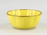 yellow bowl with gold rim on a white background