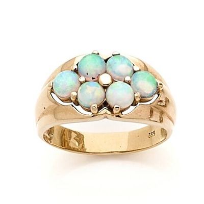 Bague en or 14k (585e), ornée de 6 cabochons d'opales en ser…