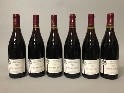 six bouteilles de vin sont alignées sur une table
