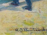a painting of a man standing on the beach