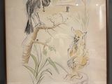 a drawing of a woman and a cat in a glass case