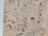 several drawings of people are shown on a piece of paper
