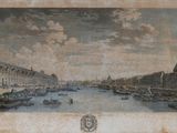 tableau représentant une vue sur une rivière avec des bateaux