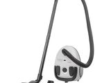 un aspirateur blanc et noir muni d'une poignée noire
