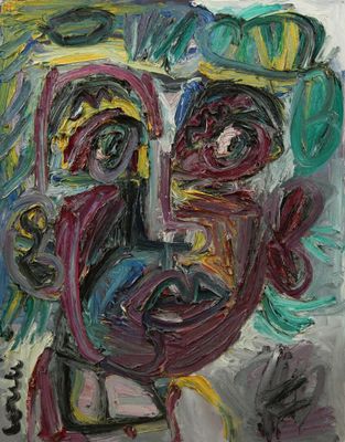 Thierry LOULÉ (né en 1967). Portrait vert.