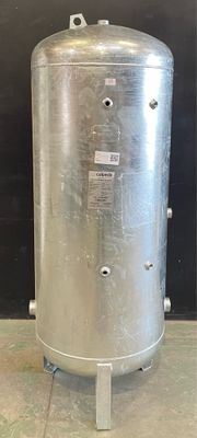 a metal tank that is sitting on the floor