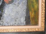 a picture of a painting of a woman with a hat on