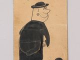 an old postcard with a drawing of a man with a ball and chain on it