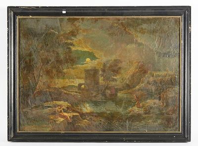 une peinture à l'huile d'un paysage avec un château au loin