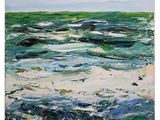 une peinture représentant une peinture d'un océan vert avec des vagues