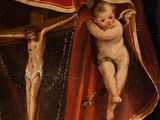 an image of a painting of a crucifix with angels and a baby on a cross