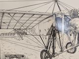 a drawing of an old airplane on display in a museum