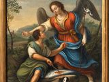 an image of a painting of an angel and a boy with a dog