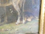 un tableau représentant un cheval et un chien dans un champ