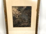 an image of a picture of a painting in a gold frame on a white wall