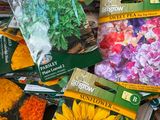 many seed packets of different types of flowers on the table