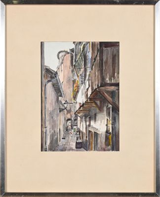 une image représentant un tableau représentant une scène de rue, dans un cadre