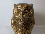 an image of a gold owl figurine sitting on top of a clear box