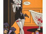 une illustration représentant une femme tenant un pistolet à la main dans une salle de bains