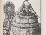 an old picture of a woman in a dress with a hat and a cane
