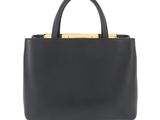 the row small leather tote bag in black