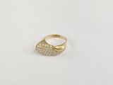 a close up of a gold ring with diamonds on a white surface
