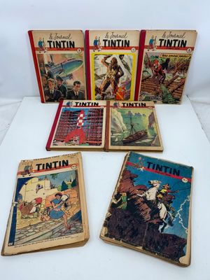 un lot de cinq bandes dessinées vintage de Tintin
