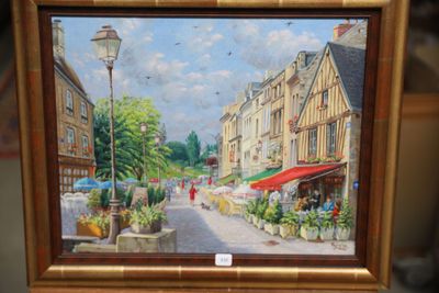 a picture of a painting of a street scene