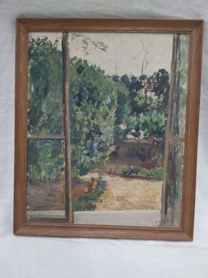 Yves HACARD (XXe siècle). Vue de jardin, 1938 Huile sur cart…