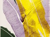 painting of a yellow banana on a purple and green background