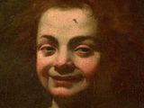 a painting of a woman with red hair and a smile on her face