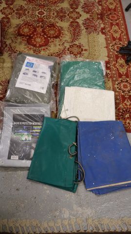 Lot de 5 bâches de protection dont 6 neuves (6X10, 2X3 et petits ...