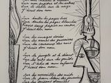 un dessin à l'encre représentant un poème sur une feuille de papier