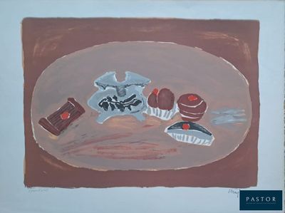 une photo d'un tableau représentant de la nourriture dans une assiette