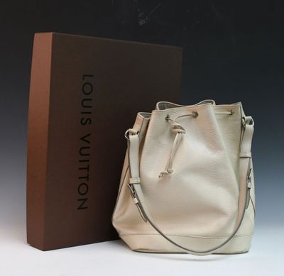 louis vuitton beige leather bucket bag with box