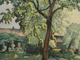 an image of a painting of a tree in a grassy field