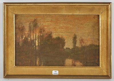 l'image d'un tableau représentant un paysage avec des arbres en arrière-plan
