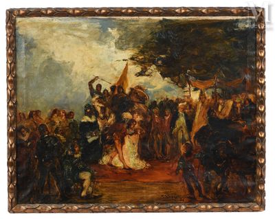 an image of a painting of a group of people in a forest