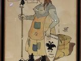 tableau représentant une femme tenant un balai et une pancarte sur laquelle on peut lire « mangin' a guy »