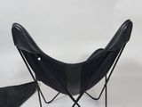 black leather butterfly chair and footstoe with black leather