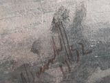 a close up of a painting of a boat in the water