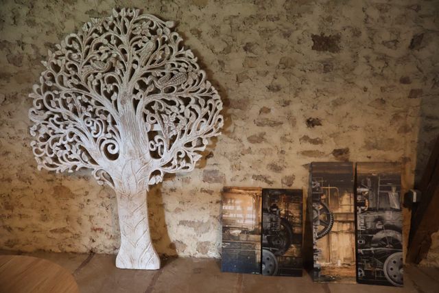 Décoration arbre de vie avec oiseau, sculpté en bois, ajouré et l...