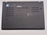 a black laptop with a blue sticker on the back of it