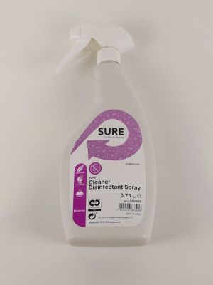une bouteille de « Sure Cleaner » sur fond blanc