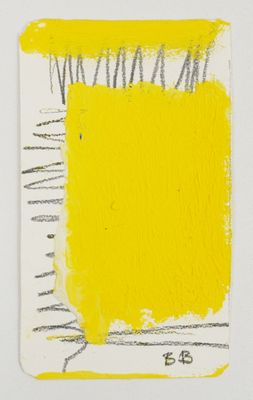 a painting of a yellow square on a white surface