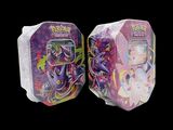 two packs of pokemon cards are in a plastic box