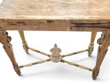 a small table with a wooden top on a white background